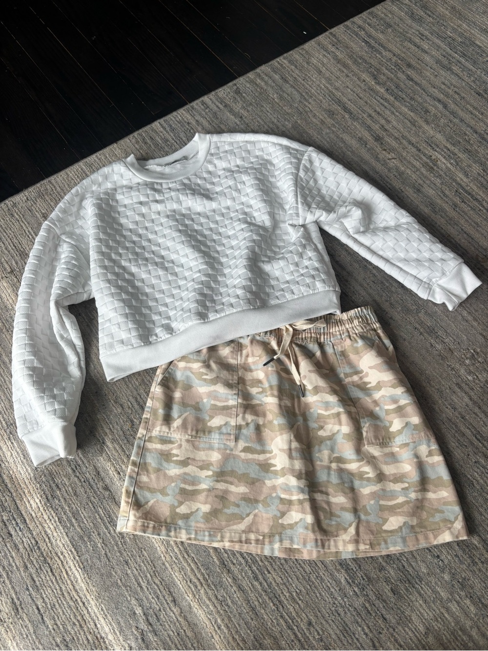 Blue Rain Beige Camo Mini Skirt AND crop sweater